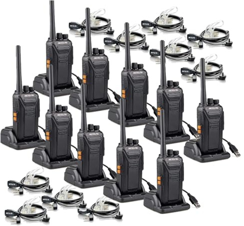 Retevis RT27 Funkgerät, PMR Walkie Talkie, 16 Kanäle USB Ladeschale, CTCSS/DCS VOX Notanruf, Funkgeräte Set mit Headset für Sicherheitsdienst, Schule (10 Stück, Schwarz)
