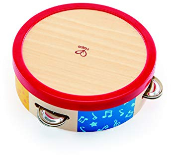 Hape Bunter Tamburin - Buntes Holz-Tamburin, sanfter Klang und motorischer Lernspaß, zur Förderung von Rhythmus, Kreativität & Motorik, Pädagogisches Musikinstrument, für Kinder ab 12 Monaten