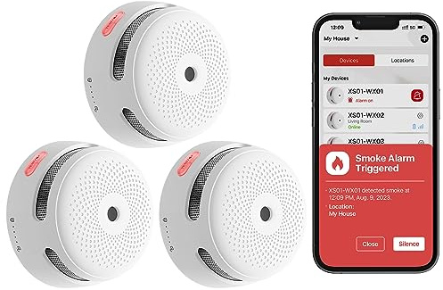 X-Sense Intelligenter Rauchwarnmelder mit photoelektrischem Sensor und austauschbarer Batterie, WLAN-Rauchmelder, App-Benachrichtigungen, XS01-WX, entspricht dem TÜV Rheinland & EN 14604, 3er Pack