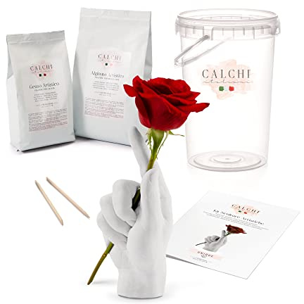 Calchi Italiani® Extra Hoch gips Handabdruck set! Paare oder Einzelhandguss (2 oder 1 Hand) mit Mehr Handgelenk - Professionelle und Made in Italy Alginat und Gips - Geschenk beste Freundin.