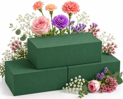 Prashent 3-teilige Blumenschaumstoff Blöcke, Grüner Nass-Trocken-Blumenschaum Pflanzenschaum für frische & künstliche Blumenarrangements DIY-Basteln 14 cm L x 8 cm B x 4,3 cm H