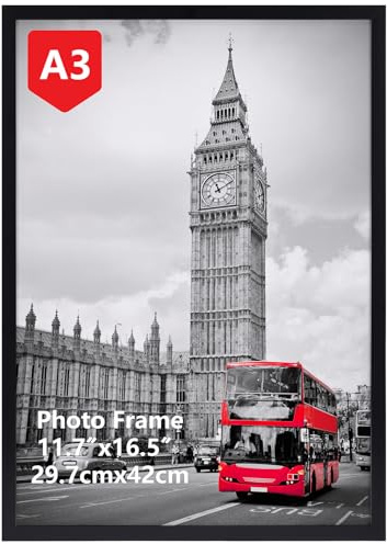 Giftgarden Schwarzer Bilderrahmen A3, Einzel Rahmen für 30x42 cm Fotos und Bilder | Großer Posterrahmen – ausschließlich für horizontale oder vertikale Wandmontage, 29,7x42 cm Fotorahmen