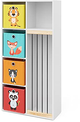 Vicco Kinderregal Marvin, Weiß, 72 x 143 cm | mit 4 Faltboxen opt.1, zur Aufbewahrung von Spielzeug und Büchern geeignet