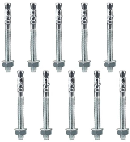 NIERBO M10 x 90 mm Ankerbolzen, 10 Stück, Edelstahl, Sechskant, Kohlenstoffstahl, Betonanker