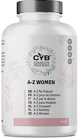 CYB Multivitamin für Frauen A-Z, 365 Tabletten, Jahresvorrat | 24 Nährstoffe mit Eisen, Folsäure, Biotin, Vitamin D und B12, eine Tablette täglich, in Deutschland laborgeprüft