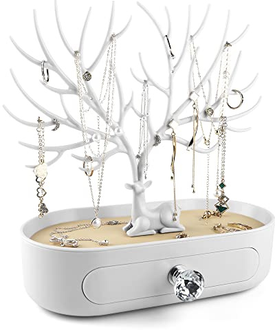 MORE&LESS Geweih Ornament Display Rack mit Schublade Kristall Griff Baum Turm hängende Aufbewahrungsstücke Ring Ohrringe Halskette Armband