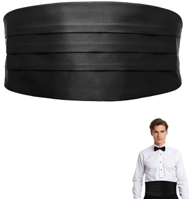 FUGLUS 1 Stück Satin Kummerbund Herren Schwarz Kummerbund Männer für Smoking Frack Anzug Hemd, Verstellbar Band - Schwarz