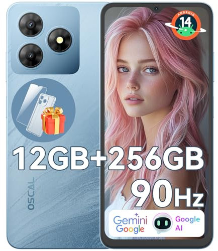 OSCAL Flat 2 Handy Ohne Vertrag Android 15, 12GB+256GB 2TB TF Handy, 90Hz 6.56 HD+ 90Hz, Octa-Core, 5000mAh, 13MP+8MP AI Kamera Smartphone Ohne Vertrag Dual SIM 4G OTG/GPS/Face ID/Fingerprint