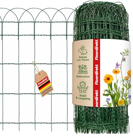 Floordirekt Beetzaun Metall, 65 cm x 25 m, Ziergeflecht, dekorative Beeteinfassung, Beetumrandung, Gartenzaun, Zaun zum Stecken, Drahtzaun, Zierzaun, kleiner Zaun für Garten