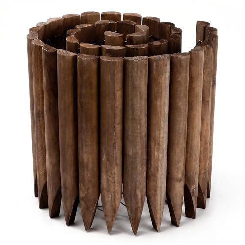 JonesHouseDeco Razenkante Holz Natur Holzzaun,Garten Rasenkante Holzkanten Flexibler Rollborder Rasenkante,Langlebiger Wooden Beeteinfassung Gartenzaun Umzäunung 30x120cm, Dunkelbraun