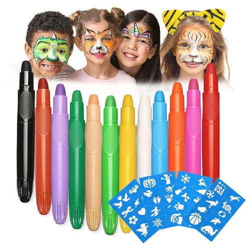 Schminkstifte für Kinder, 12 Face Paint Bodypainting Farben, Abwaschbare Kinderschminke, Sicher und Ungiftig Körperfarben, für Halloween/Geburtstagsfeie/Neujahr /Weihnachten/Fasching (A)
