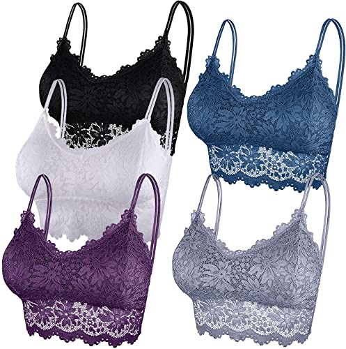 Duufin 5 Stück Spitzen BH Bralette Spitze Gepolstert für Damen und Mädchen, 5 Farben