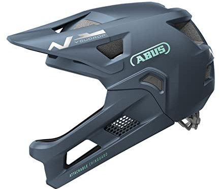 ABUS MTB-Helm YouDrop FF - Fullface-Helm für Kinder und Jugendliche - für den Einstieg in den Mountainbikesport - mit abnehmbarem Kinnschutz - Blau, Größe S