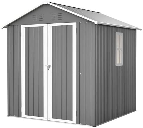 Thanaddo Metall Gerätehaus Gartenhaus 185x182x191cm, Geräteschuppen mit Fenster & Satteldach, wetterfest Gartenschuppen Inkl. Metallfundament (ohne Boden) für Outdoor Garten Terrasse, Grau