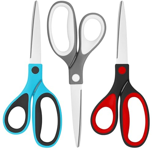 Linkshändige Schere, 21.5 cm Linkshänder-Schere für Erwachsene,Mehrzweckschere, Premium Allzweckschere, Bastelschere, Scharfe Edelstahlklingen für Schule, Büro, Haushalt, 3er-Set