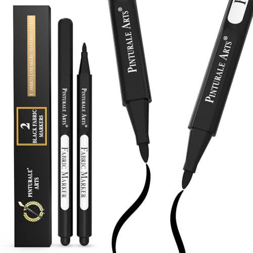 Pinturale Arts 2 Textilstift Schwarz | Textilstifte Waschmaschinenfest Schwarz Für Stoff, Textilien, Kleidung, Schuhe | Textilmarker