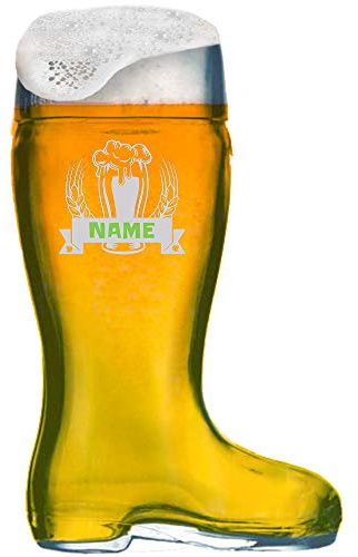 Bierstiefel 1L mit individueller Gravur [Name] und [Motiv 02] - MeinGlas