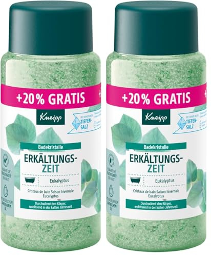 Kneipp Badekristalle Erkältungszeit, Badesalz -Sondergröße- mit naturreinem Tiefensalz der Saline Luisenhall und natürlichen ätherischen Ölen aus Eukalyptus und Minze, limitierte Edition, 720g