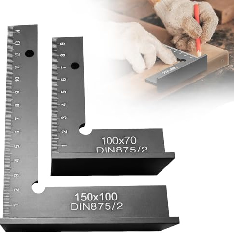 KQWVZ Schlosserwinkel Set, 2 Stück 90° Anschlagwinkel Zimmermannswinkel mit Messskala (cm), Anschlagwinkel Metall Set, Rechter Winkel Werkzeug für Präzise Arbeiten, Größe 100 x 70mm und 150 x 100mm
