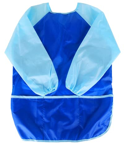 KIMMAX Malschürze Kinder 3-7 Jahre Blau 100-125cm Langarm Wasserdicht | Taffeta, wasserdicht. Extra langer Klettverschluss – kinderleichtes An- & Ausziehen. Perfekt für Schule. Leicht reinigbar.