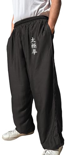 TAO MARTIAL Kung Fu Hose Wing Chun Tai Chi Stil mit Taschen Lose Hose Rayon V3 (TJ Schwarz, Größe L)