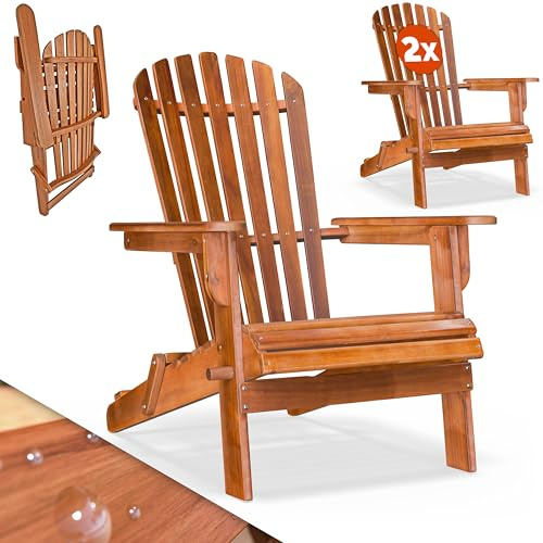 Casaria® 2X Sonnenliege Holz Wetterfest Klappbar 160kg Belastbarkeit XXL Armlehnen Rückenlehne Garten Balkon Terrasse Holzstuhl Ergonomisch Adirondack