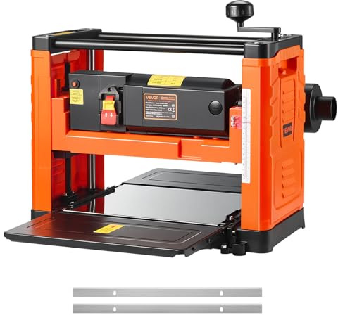 VEVOR Dickenhobel, Zwei-Blatt, 330 mm breiter Arbeitstisch, Hobelmaschine, 1800 W, Hobel, 23500 U/min, Doppelrollen, Überrollschutz, Holzbearbeitung mit Einzelgeschwindigkeit, für Hart- & Weichholz