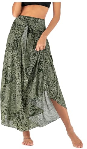 HAGOT Lang Gedruckter Rock, Damen Chiffon Bohemien Maxirock, Riemen Kleid Urlaub, Sommerrock Strandkleider