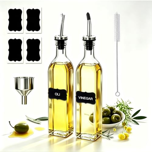 Showvigor 500ml Ölflasche, 2 Pack Essig- und Ölspender Set mit Ausgießer | Olivenölflasche für Küche und BBQ