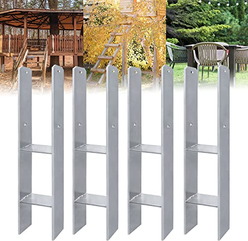ACXIN 4 Stück H-Pfostenträger H-Anker Pfostenanker Set in Stahl mit Beschichtung, für feste Installationen im Freien, 121x600mm, 5mm Materialstärke