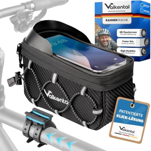 Valkental Fahrrad Rahmentasche mit Schnellspanner & Handytasche | Innovativer Adapter, wasserfest, geeignet für Ebike, Rennrad & MTB, Handyfach mit sensibler Folie, viel Platz