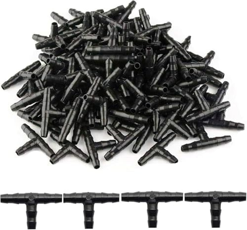 Kalolary 100Pcs Sprinkler Bewässerung 4/7mm T-Stück Barb Schlauchverbinder | PVC Berieselungs, Bewässerungsschlauch Zerstäubungsdüse Tropfen Mikro Spray Bewässerungs Gelenk