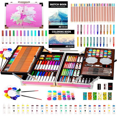 KINSPORY Premium Malkoffer Deluxe 139-teilig Malset für Kinder Anfänger Tolles Buntstifte Set, Wasserfarben, Ölpastellfarbe, zeichenstifte, Bleistifte als Zeichenset Geschenk Kinder