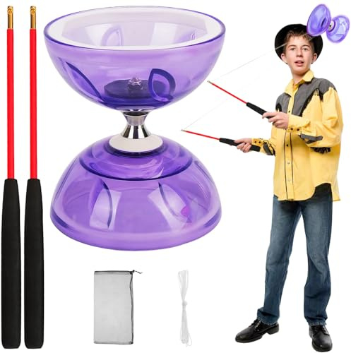 PZJOALN Diabolo,Diabolo mit Kugellager, 12 cm Durchmesser,EIN Jonglierspielzeug, geeignet für Erwachsene und Anfänger (Lila)