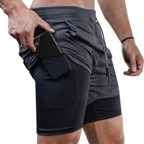 Superora Herren Laufshorts 2 in 1 Workout Sportshorts Mit Eingebaut Taschen | Netzstoff, für Fitness Training Gym Running Shorts Sporthose