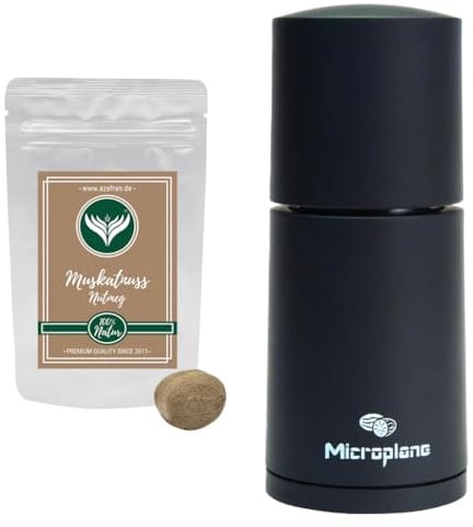 Gewürzmühle/Muskatmühle schwarz-schwarz Set mit 1 x Probepackung Azafran Muskatnuss