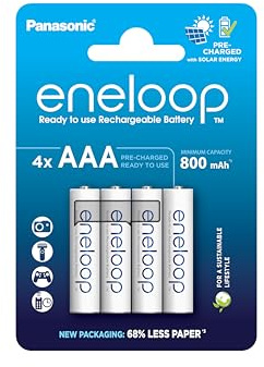 eneloop AAA/Micro Packung mit 4 NI-MH-Akkus, NEU mit verbesserter Mindestkapazität von 800 mAh