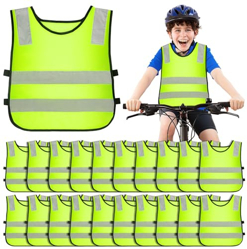 YFNVH 20 Stück Kinder Warnwesten Set, Kinder Reflektierende Sicherheitswesten Warnweste Fahrrad Hohe Sichtbarkeit für Kinder beim Radfahren, Schulweg, Laufen, Skifahren