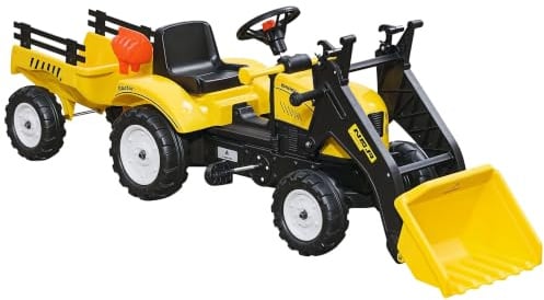 HOMCOM Trettraktor mit Anhänger Verstellbarer Schaufel für Kinder Gelb | Lader Traktor, Tretfahrzeug, ab 3 Jahren