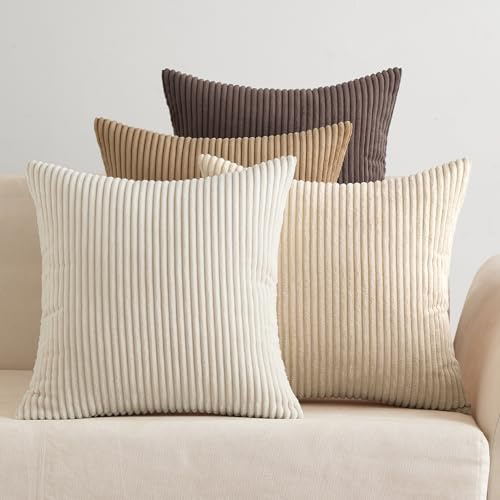 EMEMA Kissenbezug 40x40 Kordsamt Braun Serie Sofakissen 4er Set | Dekokissen Kissenbezüge Kord Kissenhülle Zierkissenbezug Dekorative Cord Kissen Weiche für Sofa Wohnzimmer Schlafzimmer