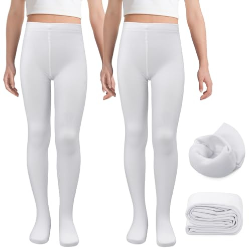 MK MATT KEELY 2er-Pack Thermo Strumpfhose Mädchen Warme Gefütterte Kinderstrumpfhosen Winter Fleece Tanzstrumpfhose,Weiß,9-12 Jahre