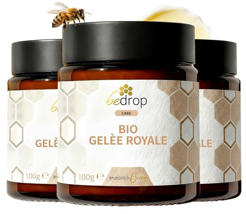 bedrop Bio Gelée Royal frisch & pur 3x100g in Bio Qualität I 10-HDA Gehalt >1,7% - 100% natürliche Bienenmilch - Frisches Gelee Royale vom Imker