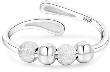 ABPBA Anxiety Ring für Damen Ringe Silber 925 Damen Verstellbare Anti Stress Ringe Fidget Spinner Ring mit Perlen Stress Relief