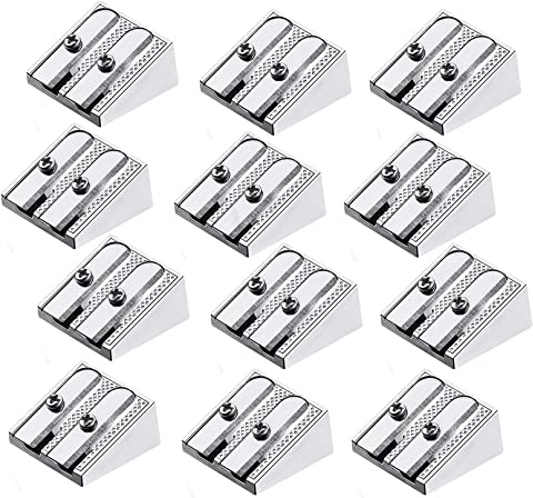 Doppelloch Bleistiftspitzer,12 Stück Anspitzer Mini Bleistiftspitzer Metallkeilspitzer Handheld Aluminiumlegierung Kleine Anspitzer für Schulen Büros Art