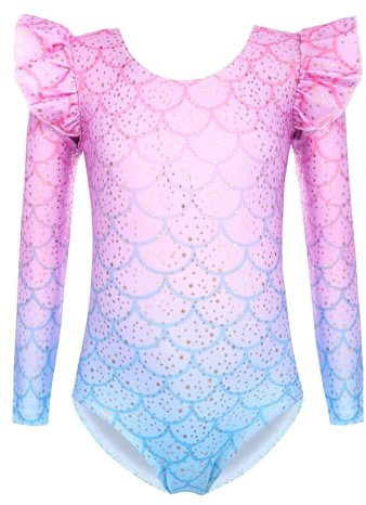 Arshiner Ballettanzug Mädchen Flatter Langarm Ballettbody Trikot TanzBody | Kinder Einfarbig/Gedruckt Baumwolle Ballett Trikot Gymnastik Leotard Turnanzug Tanztrikots Turntrikots Tanz Outfit 2-10 Jahre