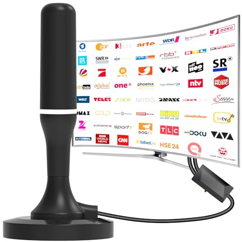 DVB-T/DVB-T2 Antenne,HDTV Zimmerantenne für Fernseher, 360° Empfang,Mit Verstärker und Magnetfuß-3 Meter Kabel,Unterstützt 4K/1080P - Alle TV-Geräte DAB/UHF/VHF