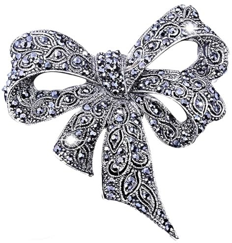 Vintage Damen StrassBrosche, Schwarze Bow Brosche, Modeschmuck für Frauen, eleganten Stil als Geschenk