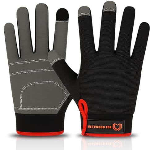 WESTWOOD FOX Leichte Arbeitshandschuhe, Herren Damen Multifunktionale Arbeitshandschuhe mit Handflächenschutz Gartenarbeit Bauarbeitshandschuhe Touchscreen Strapazierfähige (Schwarz, L)