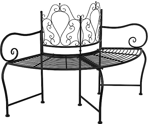 vidaXL Baumbank Gartenbank Parkbank Sitzbank Rundbank Bank Baum Metallbank Gartenmöbel Terrassenbank Garten Park 150cm Schwarz Stahl
