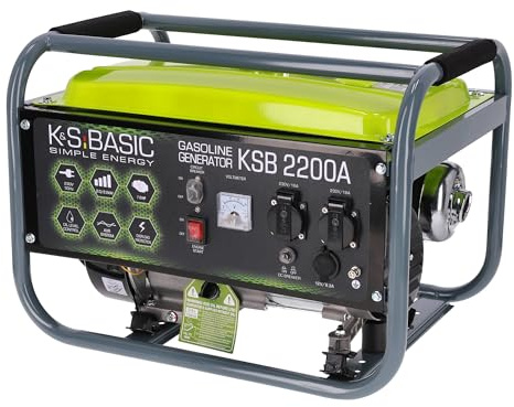 KS BASIC 2200А Stromerzeuger, 5,5 PS 4-Takt Benzinmotor, Aluminium Alternator, Automatischer Spannungsregler (AVR), 2200 Watt, 16A, 230V Generator, für den Heim- und Freizeitbedarf